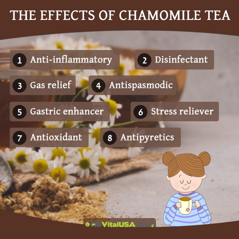 A detailed infographic highlighting the medicinal benefit of chamomile tea