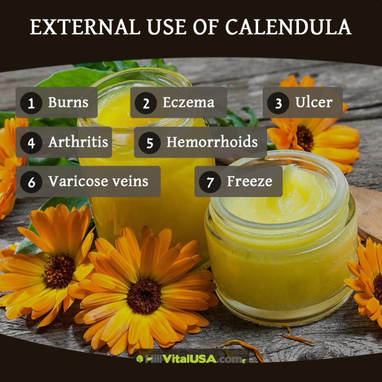 A detailed infographic highlighting the External use of calendula