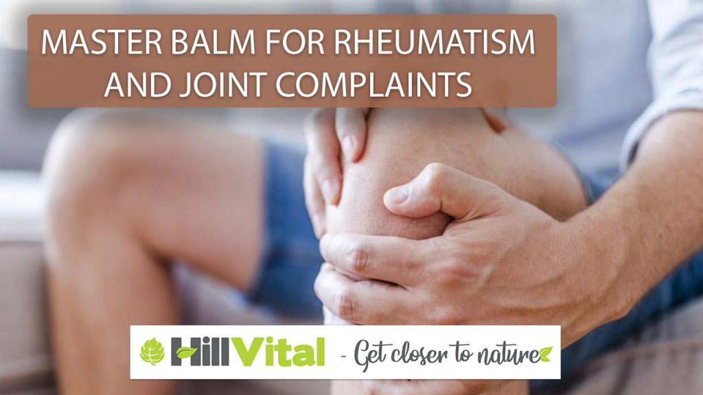 Introducing Master Balm for rheumatism and joint pain relief. 7 thumbnail showing man with knee pain with a title master balm for rheumatism and joint complaints