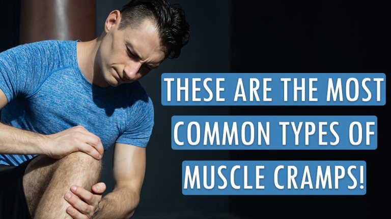thumbnail of video showing a person with muscle cramp and these are the most common types of muscle cramps written